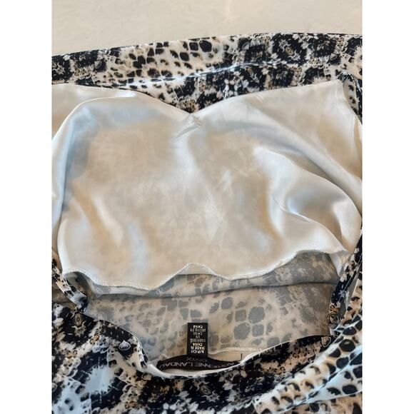 Adrienne Landau Slip Dress Maxi Black White Snakeskin Print Size‎ S Sexy Silky - Picture 9 of 13